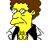 Pixelated cartoon character with yellow skin, brown hair, and glasses in a white jacket over black shirt appears across with changing mouth expressions and text labels