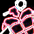 A 50x50 pixel animated contact sheet showing two frames of a cartoon character with white skeletal hands and red body parts against black background, featuring neon pink outlines on left frame and solid red fill on right frame.