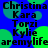 Blue background with green circular shapes and black text listing names and a username in two identical vertical
