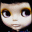 Pixelated cartoon face with large eyes and light skin, shown in three sequential expressions against black background.