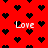 Red background with black heart shapes and white 'Love' text in pixelated style.