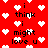 Red background with white pixelated hearts and black text reading "i think i might love u" repeated across the image.