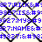 Blue text strings repeat over a black chain-link fence pattern on white background, forming a dense pixel with no visible animation changes
