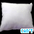 white square pillows on black background with pixelated text overlays in blue and pink, some frames showing a gray rectangle replacing one pillow