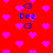 Red background with scattered pink pixelated hearts and blue text reading 'G3 Dec' in multiple locations.