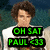A pixelated image of a person with curly brown hair wearing a white shirt, displaying green text overlays on black backgrounds.