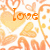 A static image with a repeating pattern of orange and yellow hearts on white background, overlaid with fragmented text reading "Love can be hurtful to the heart" in orange font.