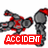 Pixelated image of two figures in dark gray and red attire with a red banner displaying white text below them.