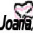 Pixelated static buddy icon featuring a stylized tooth graphic above the name "Joana" in bold black letters with pink highlights on the tooth.