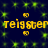 Yellow pixelated text 'teigster teigster' repeats across a dark blue background with scattered green star-like shapes and small yellow circular icons.