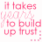 A static image of repeated pink text on a white background, displaying phrases about trust and destruction.