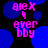 Pixelated pink text 'a1ex ever bby' on black background with blue circles, animated blue circle positions shift across frames.