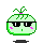 Pixelated green character with pink stem, black sunglasses, and pink cheeks in four variations showing different facial expressions.