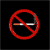 Red prohibition symbol over cigarette with smoke, text 'PLEASE STOP' in white, black background, animated smoke and symbol changes.