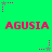 Green background with repeated red text 'AGUSIA' and scattered pink star-shaped pixel clusters.