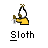 Pixelated icon shows a yellow and brown object with a white cylindrical part, below which is the word 'Sloth' in black block letters on white background.