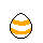 Two pixelated egg-shaped icons with orange and white stripes, one wider than the other, on a gray background.