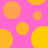 Pink background with scattered orange and yellow circles of varying sizes, some partially cut off at edges.