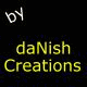 circular portraits with a black background, yellow text reading 'daNish Creations', and one gray square