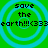 Four identical pixelated display "save the earth!!!<333" text over green and cyan concentric circles on a bright green background