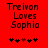 Red background with black pixelated text reading 'Trevon Loves Sophia' and five black-and-red heart symbols below.