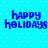 Blue pixelated text 'happy holidays' on a light blue background with white dots, arranged in four identical quadrants.
