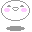 Pixelated white oval face with pink blush, gray eyebrows, and a small gray mouth on gray background; two identical frames show identical static content.
