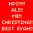 Red background with white text displaying 'HPC!!!!!', 'ALI!!', 'ME!!', 'CHRISTINA!!', and 'BEST EVAH!!' in a pattern, some words highlighted on blue backgrounds