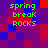 Green text reading 'spring break ROCKS' appears in four identical positions on a pixelated background of red, blue, and purple squares