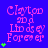 A blue background displays pink text reading 'Clayton 2D d Lino ds ey Foren er' with green plus signs, animated to increase in number from one to four.