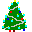 Pixelated Christmas tree icon transitions from decorated green to burning yellow flames to bare black branches with 'MERRY XMAS' text.