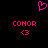 Pixelated pink heart symbol above two identical text blocks with 'CONOR' and '<3' on black background.
