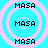 Pixelated cyan background with four identical pink circular patterns, each containing the word MASA in black pixelated text at top and bottom of the circle.