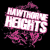 Pixelated pink and white text logo with abstract splatter effects on black background, static single-frame image.