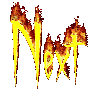 Animated text 'Next' with fiery effects on a gray background, showing sequential flame variations across frames.