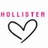Pixelated pink text 'HOLLISTER' above a black outlined heart shape on white background.