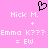 Pixelated pink background with white text and a black heart symbol above two identical text pairs.
