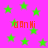 Bright pink background with scattered green stars and red pixelated text reading 'd An Ni' in multiple positions.