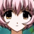 Pixelated anime-style character face with pink hair and large eyes on left, adjacent to black background with white text "Anime IM" and stylized signature on right.