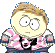 Two pixelated cartoon characters with blonde hair, wide eyes, and pink-and-white striped jackets stand side-by-side against a gray background.