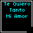 Four identical black square with cyan text reading "Te Quiero Tanto Mi Amor" and white borders, each containing a distinct small symbol in the corner
