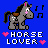 A pixel art contact sheet showing two frames of an animated buddy icon with a horse on blue background and "Original Icons .com" text on green background.