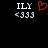 Pixelated text and symbols on black background with red heart symbol in center.