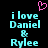 Pixelated cyan text reads "i love Daniel & Rylee" with a pink heart above, on a black background.