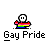 A contact sheet of 10 animated frames showing a pixelated white stick figure with rainbow stripes holding a small red heart, surrounded by rainbow arcs and text elements on a gray background.