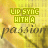 Yellow-toned image with repeated text overlays showing 'LIP SYNC WITH A passion' in green and black fonts over blurred background elements.