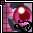 A pixelated red sphere with a bright white highlight sits against a pink checkered background, accompanied by changing black and gray shapes below it.