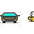 Pixel art animation of a yellow character interacting with a gray car, showing dialogue and motion changes.