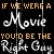 Animated text pattern cycles between 'Movie' and 'Right Guy' in white and orange script on black background with vertical glitch lines.