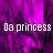 Purple pixelated background with repeated text "Da princess" in white block letters across multiple sections.
